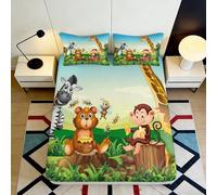 3D Printed Jungle Animals Fitted Sheet, Microfiber, Bed Cover, Non-slip
