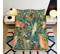 3D Printed Jungle Animals Fitted Sheet, Microfiber, Bed Cover, Non-slip