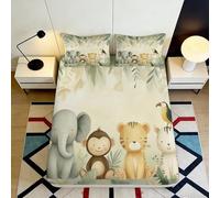 3D Printed Jungle Animals Fitted Sheet, Microfiber Bed Cover, Non-slip Home