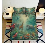 3D Printed Jungle Animals Fitted Sheet, Microfiber Bed Cover, Non-slip Home