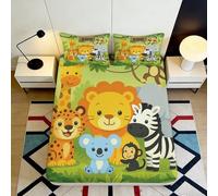 3D Printed Jungle Animals Fitted Sheet Microfiber Soft Anti-Slip Safari Bed Cover for Bedroom Guest Room Decor 90x200x25cm