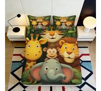 3D Printed Jungle Animals Fitted Sheet, Microfiber Soft Touch, Wrinkle Resistant, Bed Cover for Home Bedroom, Apartment Bedding, Easy Care, Green Cartoon Design 90x200x25cm