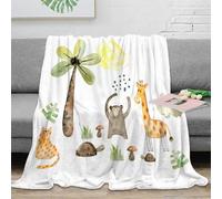 3D Printed Jungle animals Thermal Blanket Microfiber Soft Cosy Bedding Warm Watercolor illustration Home Blanket Compact Portable for Students Campers Travellers Young Adults 80×90inch(200x230cm)