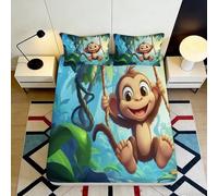 3D Printed Jungle Monkey Fitted Sheet, Microfiber, Bed Cover, non-slip