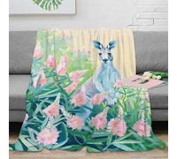 3D Printed Kangaroo in flowers Bed Throw Microfiber Ultra Soft Warm Bedding Painting soft Fluffy Blanket Breathable All Season for Office Workers Students Teens Young Adults 40x50inch(100x130cm)