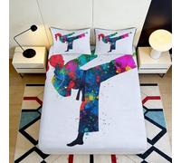3D Printed Karate Art Fitted Sheet, Microfiber Bed Cover, Non-slip home