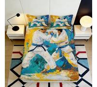 3D Printed Karate Pattern Fitted Sheet, Microfiber, Bed Cover, Non-slip