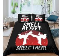 3D Printed Karate Silhouette Duvet Cover Microfiber Black Red Martial Arts Bedding Set with 2 Pillowcases for Bedroom Decor Single（135x200cm）