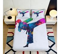 3D Printed Karate Silhouette Fitted Sheet, Microfiber Bed Cover, Non-slip