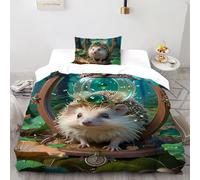 3D Printed Kawaii Hedgehog Duvet Cover Wild Cute Animal Bedding Set 2Pcs Luxury Microfiber with Pillowcases,Hidden Zipper for Teens And Adults Single(135x200cm) Room Decor