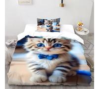 3D Printed Kawaii Kitten Quilt Cover Cute Pet Animal Bedding Set 2Pcs Luxury Microfiber with Pillowcases,Hidden Zipper for Kid Teens Single（135x200cm） Idea