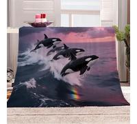 3D Printed Killer Whale Jumps Out Of The Sea Flannel Fleece Blanket (270GSM) Marine Animals Super Cozy 220x240 cm Queen Size Fade Resistant Home Decor Gift - Machine Washable