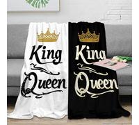 3D Printed King Queen design Home Blanket Warm Cosy Bedding Soft Royal calligraphy Lounge Throw Wrinkle Resistant Non Pilling for Campers Travellers Students Young Adults 70×80inch(180x200cm)
