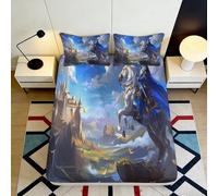 3D Printed Knight Castle Fitted Sheet Microfiber Deep Pocket Non-Slip Bedroom Bedding Knight Theme Mattress Fitted Cover Washable 90x200x25cm