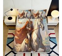 3D Printed Knight Fitted Sheet Microfiber Deep Pocket Non-Slip for Adults Bedroom Knight Pattern Mattress Fitted Cover Washable Full Wrap 140x200x25cm
