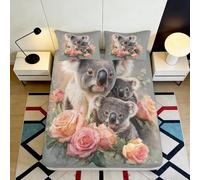 3D Printed Koala Bear Floral Fitted Sheet Microfiber Soft Breathable Rose Pattern Bed Cover for Bedroom Dormitory Guest Room Mattress Protection 90x200x25cm