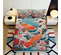 3D Printed Koi Art Fitted Sheet Microfiber Deep Pocket Non-Slip Koi Mattress Fitted Cover for Bedroom Adults Washable 160x200x25cm