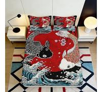 3D Printed Koi Art Fitted Sheet Microfiber Non-Slip Deep Pocket Bedroom Bedding Koi Mattress Fitted Cover Full Wrap 200x200x25cm