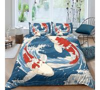 3D Printed Koi Bedding Cover, Microfiber Duvet Cover Hidden Zipper for Home
