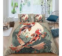 3D Printed Koi Bedding Cover, Microfiber Quilt Cover Hidden Zipper for Home