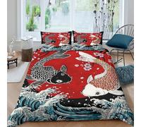 3D Printed Koi Bedding Cover, Microfiber Quilt Cover Hidden Zipper for Home