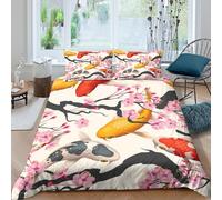3D Printed Koi Blossom Duvet Cover, Microfiber Comforter Cover Hidden