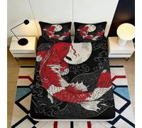 3D Printed Koi Carp Fitted Sheet Microfiber Deep Pocket Bedroom Bedding Koi Mattress Fitted Cover Non-Slip All Age Washable 140x200x25cm