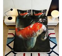 3D Printed Koi Design Fitted Sheet Microfiber Deep Pocket Non-Slip Bedroom Bedding Koi Mattress Fitted Cover Full Wrap Washable for Adults 140x200x25cm