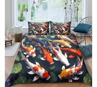 3D Printed Koi Duvet Cover, Microfiber Bedding Cover Hidden Zipper for Home