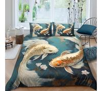 3D Printed Koi Duvet Cover, Microfiber Comforter Cover Hidden Zipper for