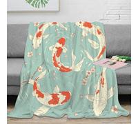 3D Printed Koi fish art Throw Blanket Microfiber Warm Thermal Bedding Soft Japanese illustration Warm Blanket Machine Washable No Shedding for Office Workers Students Teens 40x50inch(100x130cm)