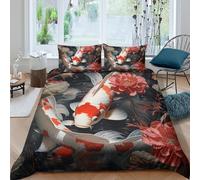 3D Printed Koi Fish Duvet Cover, Microfiber Bedding Cover Hidden Zipper