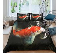 3D Printed Koi Fish Duvet Cover, Microfiber Bedding Cover Hidden Zipper for