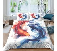 3D Printed Koi Fish Duvet Cover, Microfiber Comforter Cover Hidden Zipper