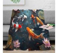 3D Printed koi fish swimming Cosy Throw Microfiber Ultra Soft Warm Bedding nature pond scene Living Room Throw Anti Static Fade Resistant for Apartment Dwellers Renters Teens 60x80inch(150x200cm)