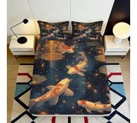 3D Printed Koi Fitted Sheet Microfiber Deep Pocket Non-Slip Bedroom Bedding Koi Mattress Fitted Cover Washable Protection 120x200x25cm