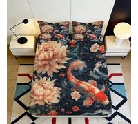 3D Printed Koi Lotus Fitted Sheet Microfiber Deep Pocket Elastic Hem for Bedroom Bedding Koi Lotus Mattress Fitted Cover Washable Protection 140x200x25cm