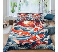 3D Printed Koi Ocean Duvet Cover, Microfiber Comforter Cover Hidden Zipper