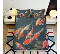 3D Printed Koi Pattern Fitted Sheet, Microfiber Bed Cover, Non-Slip Home