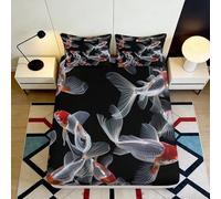 3D Printed Koi Pattern Fitted Sheet Microfiber Deep Pocket Bedroom Set Koi Mattress Fitted Cover Non-Slip Full Wrap Washable 200x200x25cm