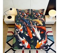 3D Printed Koi Pattern Fitted Sheet Microfiber Deep Pocket Non-Slip Bedding Koi Mattress Fitted Cover Wrap Washable for Home 160x200x25cm