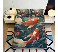 3D Printed Koi Pattern Fitted Sheet Microfiber Deep Pocket Non-Slip Bedding Set Koi Mattress Fitted Cover Washable for Bedroom 90x200x25cm