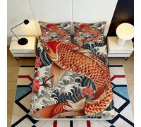 3D Printed Koi Pattern Fitted Sheet Microfiber Deep Pocket Non-Slip Bedding Set Koi Mattress Fitted Cover Washable for Bedroom 120x200x25cm