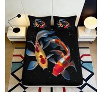 3D Printed Koi Pattern Fitted Sheet Microfiber Deep Pocket Non-Slip Koi Mattress Fitted Cover for Bedroom Adults 180x200x25cm