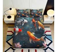 3D Printed Koi Pond Fitted Sheet, Microfiber Bed Cover, non-slip, home