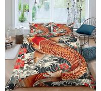 3D Printed Koi Quilt Cover, Microfiber Bedding Cover Hidden Zipper for Home