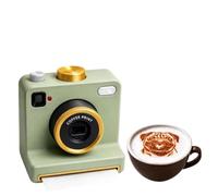 3D Printed Latte Art Camera, 1-touch Coffee Foam Machine | Retro Style | Manual Printing Kit Powder Shaker With Multiple Stencil Card For Cappuccino Hot Chocolate Beverages Desserts Flavors Flavours