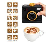3D Printed Latte Art Camera, Manual Coffee Printer with 12 Coffee Stencils | Create Cappuccino Foam Design with Powder Decor, Reusable Coffee Tool for Home Cafe, Fully Mechanical, 1-Click, Battery-Free
