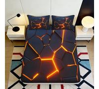 3D Printed Lava Rock Fitted Sheet Microfiber Soft Breathable Volcano Crack Bed Cover for Bedroom Dorm Decor Mattress Protection 90x200x25cm