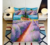 3D Printed Lavender Field Fitted Sheet Thick Microfiber Deep Pocket Non-Slip Full Wrap Bedding Lavender Mattress Fitted Cover Washable for Adults Bedroom 140x200x25cm